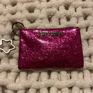Betsey Johnson Pink Glitter Coin Purse with Keychain